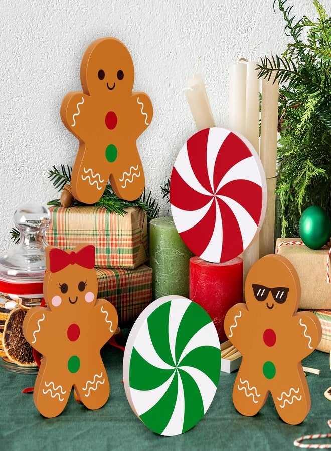 Tovwei Gingerbread Christmas Decorations Tiered Tray Decor, 5 Pcs Gingerbread Candy Wooden Signs Table Decor for Home Kitchen Office - Image 4